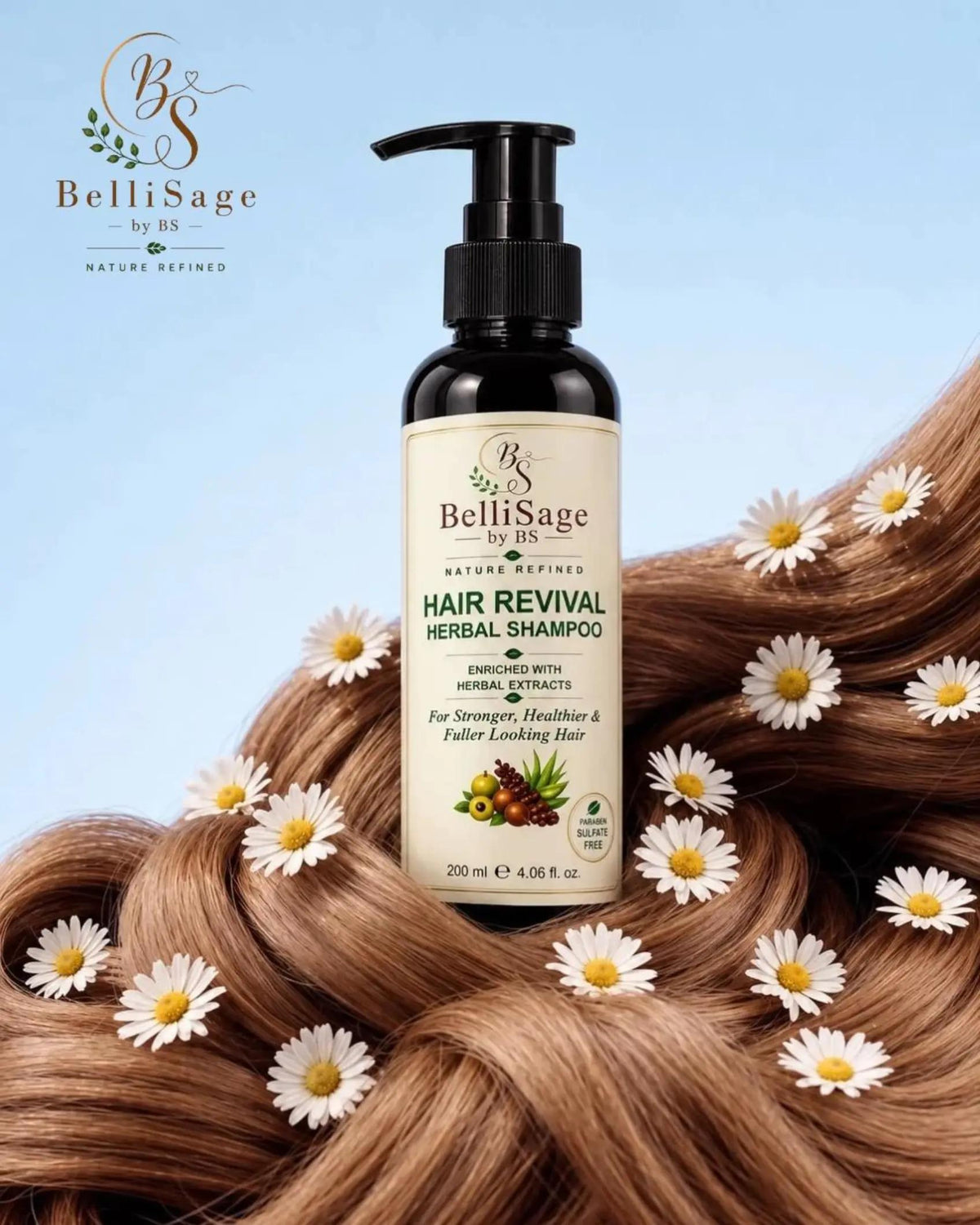 BelliSage Hair Revival Herbal Shampoo | Reduces Hairfall, Frizz Free & Shiny Hair (200ml)