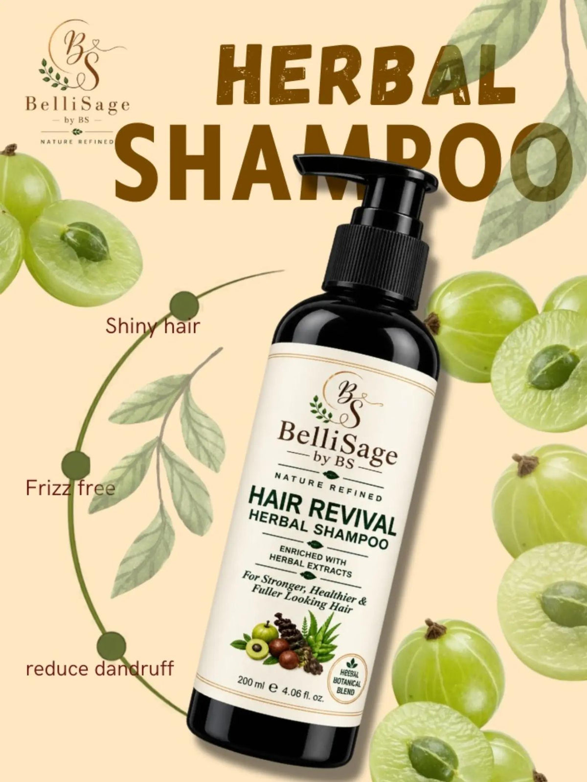 BelliSage Hair Revival Herbal Shampoo | Reduces Hairfall, Frizz Free & Shiny Hair (200ml)
