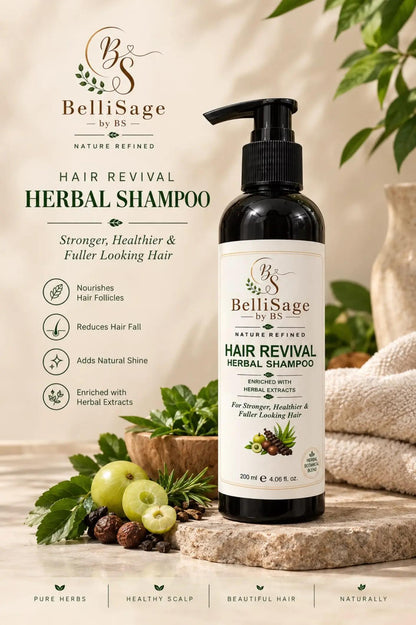 BelliSage Hair Revival Herbal Shampoo | Reduces Hairfall, Frizz Free & Shiny Hair (200ml)